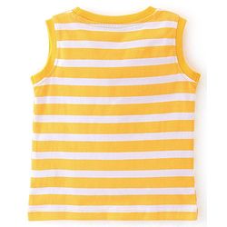 Babyhug Cotton Knit Sleeveless Stripes & Lion Print T-Shirts Pack of 3 - Red Grey & Yellow