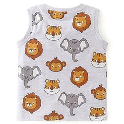 Babyhug Cotton Knit Sleeveless Stripes & Lion Print T-Shirts Pack of 3 - Red Grey & Yellow