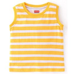 Babyhug Cotton Knit Sleeveless Stripes & Lion Print T-Shirts Pack of 3 - Red Grey & Yellow