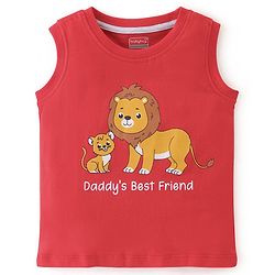 Babyhug Cotton Knit Sleeveless Stripes & Lion Print T-Shirts Pack of 3 - Red Grey & Yellow