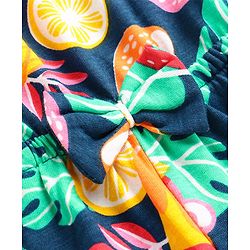 Babyhug Single Jersey Knit Sleeveless Jumpsuit with Ice Cream & Leaves Print Bow & Smocking Detailing - Navy Blue