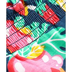 Babyhug Single Jersey Knit Sleeveless Jumpsuit with Ice Cream & Leaves Print Bow & Smocking Detailing - Navy Blue