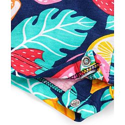 Babyhug Single Jersey Knit Sleeveless Jumpsuit with Ice Cream & Leaves Print Bow & Smocking Detailing - Navy Blue