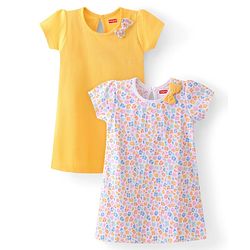 Babyhug Single Jersey Knit Half Sleeves Frocks with Floral Print Bow Applique Pack of 2 - Multicolour