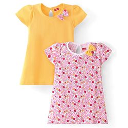 Babyhug Single Jersey Knit Half Sleeves Frocks with Floral Print with Bow Applique Pack of 2 - Multicolour