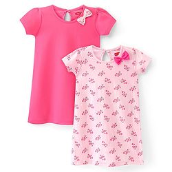 Babyhug 100% Cotton Knit Half Sleeves Frock Floral Print Pack of 2 - Multicolor