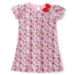 Babyhug Half Sleeves Frocks with Bow Floral Print Pack of 2 - Red & Pink