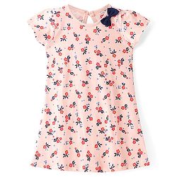 Babyhug Half Sleeves Frocks with Bow Floral Print Pack of 2 - Peach & Blue