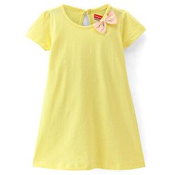 Babyhug 100% Cotton Knit Half Sleeves Solid Colour & Floral Printed Frock With Bow Pack of 2 - Multicolour