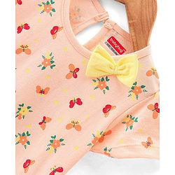 Babyhug 100% Cotton Knit Half Sleeves Solid Colour & Floral Printed Frock With Bow Pack of 2 - Multicolour