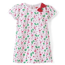 Babyhug Single Jersey Knit Half Sleeves Frock Flamingo Print Pack of 2 - Red & White