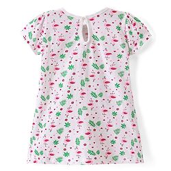Babyhug Single Jersey Knit Half Sleeves Frock Flamingo Print Pack of 2 - Red & White