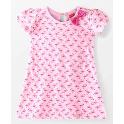 Babyhug Single Jersey Knit Half Sleeves Frock With Solid Color & Flamingo Print Pack of 2 - Peach & Pink