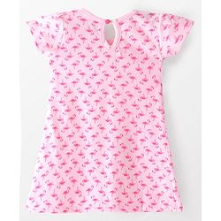 Babyhug Single Jersey Knit Half Sleeves Frock With Solid Color & Flamingo Print Pack of 2 - Peach & Pink