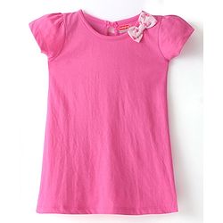 Babyhug Single Jersey Knit Half Sleeves Frock With Solid Color & Flamingo Print Pack of 2 - Peach & Pink