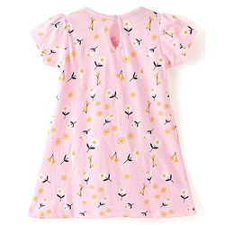 Babyhug 100% Cotton Knit Single Jersey Half Sleeves Frocks With Bow Applique & Floral Print Pack Of 2 - Multicolor