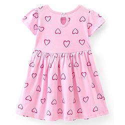Babyhug 100% Cotton Knit Half Sleeves Frock With Heart Print & Bloomer - Pink