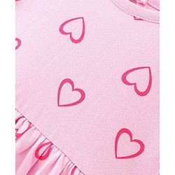 Babyhug 100% Cotton Knit Half Sleeves Frock With Heart Print & Bloomer - Pink