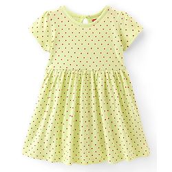 Babyhug Single Jersey 100% Cotton Knit Half Sleeves Frock & Bloomer With Polka Dot Print - Green