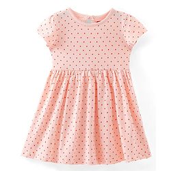 Babyhug Single Jersey Knit Cap Sleeves Polka Dots Printed Frock with Bloomer - Peach
