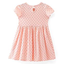 Babyhug Single Jersey Knit Cap Sleeves Polka Dots Printed Frock with Bloomer - Peach