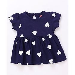 Babyhug Single Jersey Knit Half Sleeves Heart Printed Frock with Bloomer - Navy Blue
