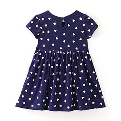 Babyhug Single Jersey Knit Half Sleeves Heart Printed Frock with Bloomer - Navy Blue
