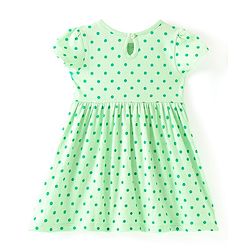 Babyhug Single Jersey Knit Half Sleeves Frock With Bloomer Polka Dot Print - Green