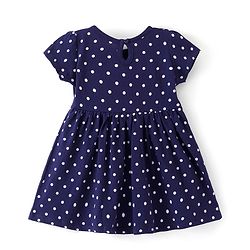 Babyhug Single Jersey Knit Half Sleeves Frock with Bloomer Polka Dots  Print - Navy Blue