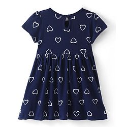 Babyhug Single Jersey Knit Half Sleeves Frock with Bloomer Heart Print - Navy Blue