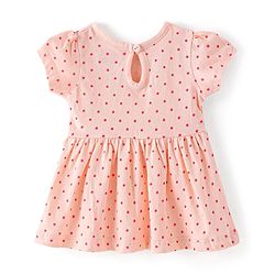 Babyhug Single Jersey Knit Half Sleeves Frock with Bloomer Polka Dot Print - Peach