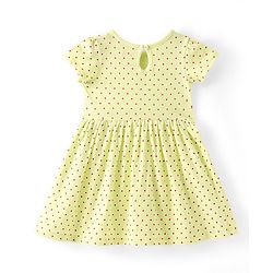 Babyhug Single Jersey Knit Half Sleeves Frock With Bloomer Polka Dot Print - Lemon
