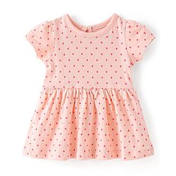 Babyhug Cotton Knit Half Sleeves Frock with Bloomer Polka Dot Print - Peach