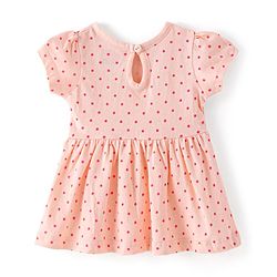 Babyhug Cotton Knit Half Sleeves Frock with Bloomer Polka Dot Print - Peach