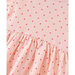 Babyhug Cotton Knit Half Sleeves Frock with Bloomer Polka Dot Print - Peach
