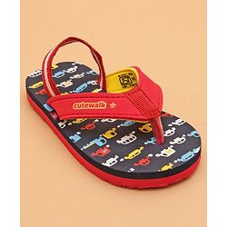 Cute Walk by Babyhug Car Printed Slip On Flip Flops with Back Strap- Blue