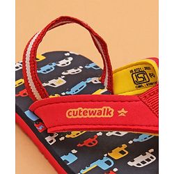 Cute Walk by Babyhug Car Printed Slip On Flip Flops with Back Strap- Blue
