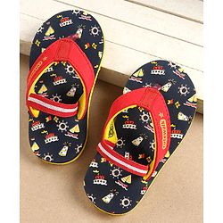 Cute Walk by Babyhug Flip Flops with Back Strap Ship Print - Blue