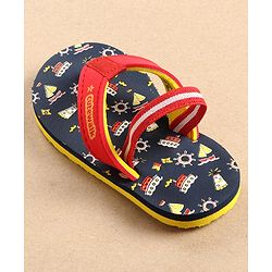 Cute Walk by Babyhug Flip Flops with Back Strap Ship Print - Blue