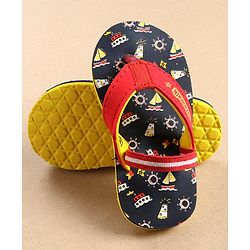 Cute Walk by Babyhug Flip Flops with Back Strap Ship Print - Blue