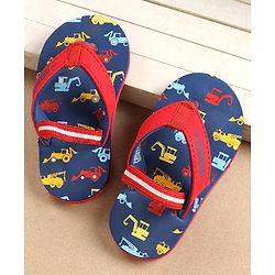 Cute Walk by Babyhug Flip Flops with Back Strap Vehicles Print - Blue
