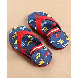 Cute Walk by Babyhug Flip Flops with Back Strap Vehicles Print - Blue