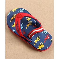 Cute Walk by Babyhug Flip Flops with Back Strap Vehicles Print - Blue