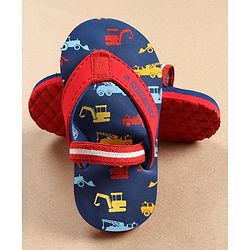 Cute Walk by Babyhug Flip Flops with Back Strap Vehicles Print - Blue