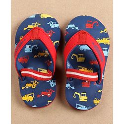Cute Walk by Babyhug Flip Flops with Back Strap Vehicles Print - Blue