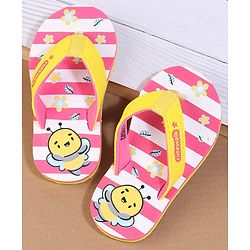Cute Walk by Babyhug Flip Flops with Back Strap Closure Striped & Honey Bee Print - Pink