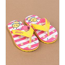 Cute Walk by Babyhug Flip Flops with Back Strap Closure Striped & Honey Bee Print - Pink