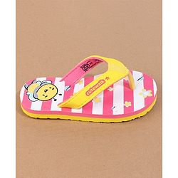 Cute Walk by Babyhug Flip Flops with Back Strap Closure Striped & Honey Bee Print - Pink