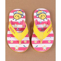 Cute Walk by Babyhug Flip Flops with Back Strap Closure Striped & Honey Bee Print - Pink