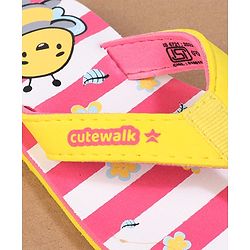 Cute Walk by Babyhug Flip Flops with Back Strap Closure Striped & Honey Bee Print - Pink